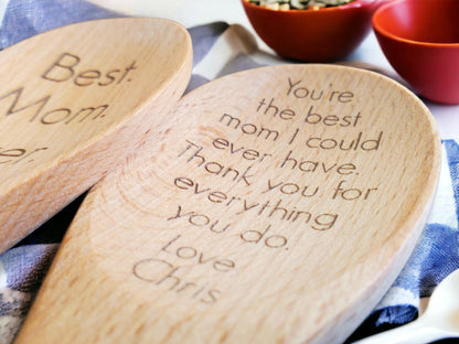 Personalized Engraved Wooden Spoon, Best Mom Ever, Custom Message, Gift For Mom / For Her, Personalized Text, Beechwood Spoon