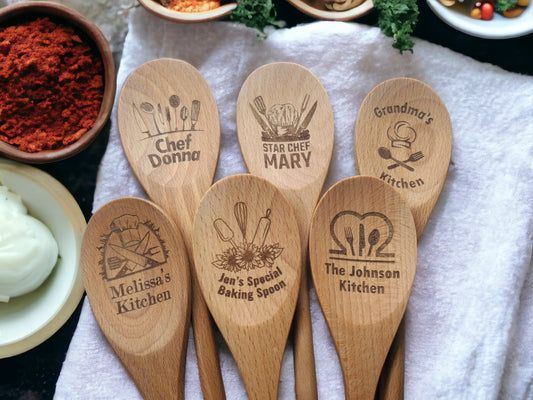 Personalized Engraved Wooden Spoon, Gift For Mom / Grandma / Chefs & Bakers, Cooking And Baking, Custom Wood Kitchen Mixing Spoon