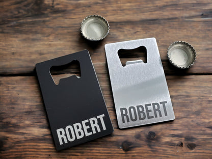 Custom Bottle Opener Personalized, Custom Name, Engraved Bottle Opener, Wallet Bottle Opener, Metal Bottle Opener, Size of a Credit Card