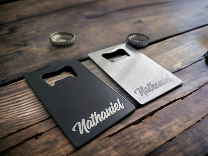 Custom Bottle Opener Personalized, Custom Name, Engraved Bottle Opener, Wallet Bottle Opener, Metal Bottle Opener, Size of a Credit Card