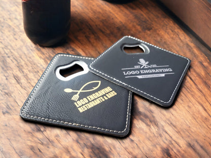 Custom Logo Bottle Opener Coasters, Restaurants & Bars, Black And Gold/Silver, Send Us Your Logo