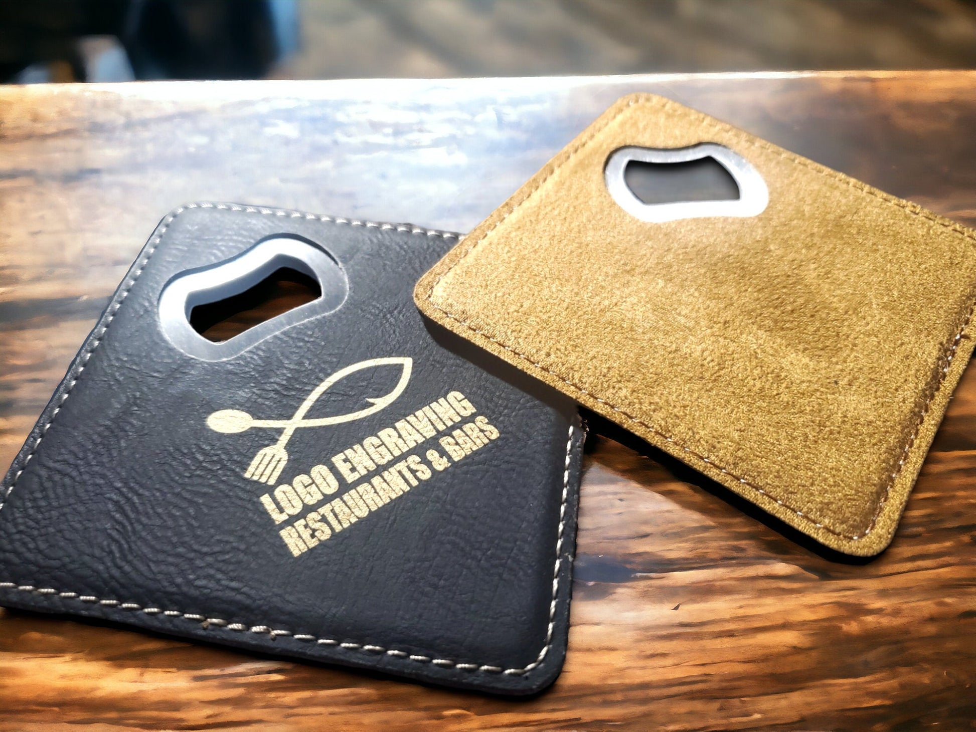 Custom Logo Bottle Opener Coasters, Restaurants & Bars, Black And Gold/Silver, Send Us Your Logo