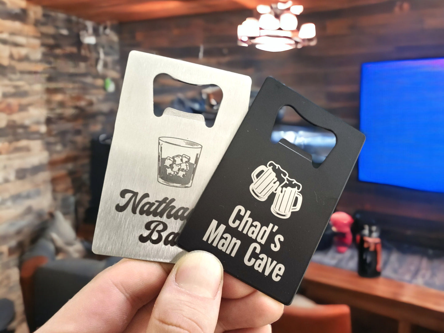 Custom Beer Bottle Openers, Wallet Bottle Openers, Bar, Man Cave, Fits In Wallet, Size Of A Credit Card, Black Or Steel Card Bottle Opener