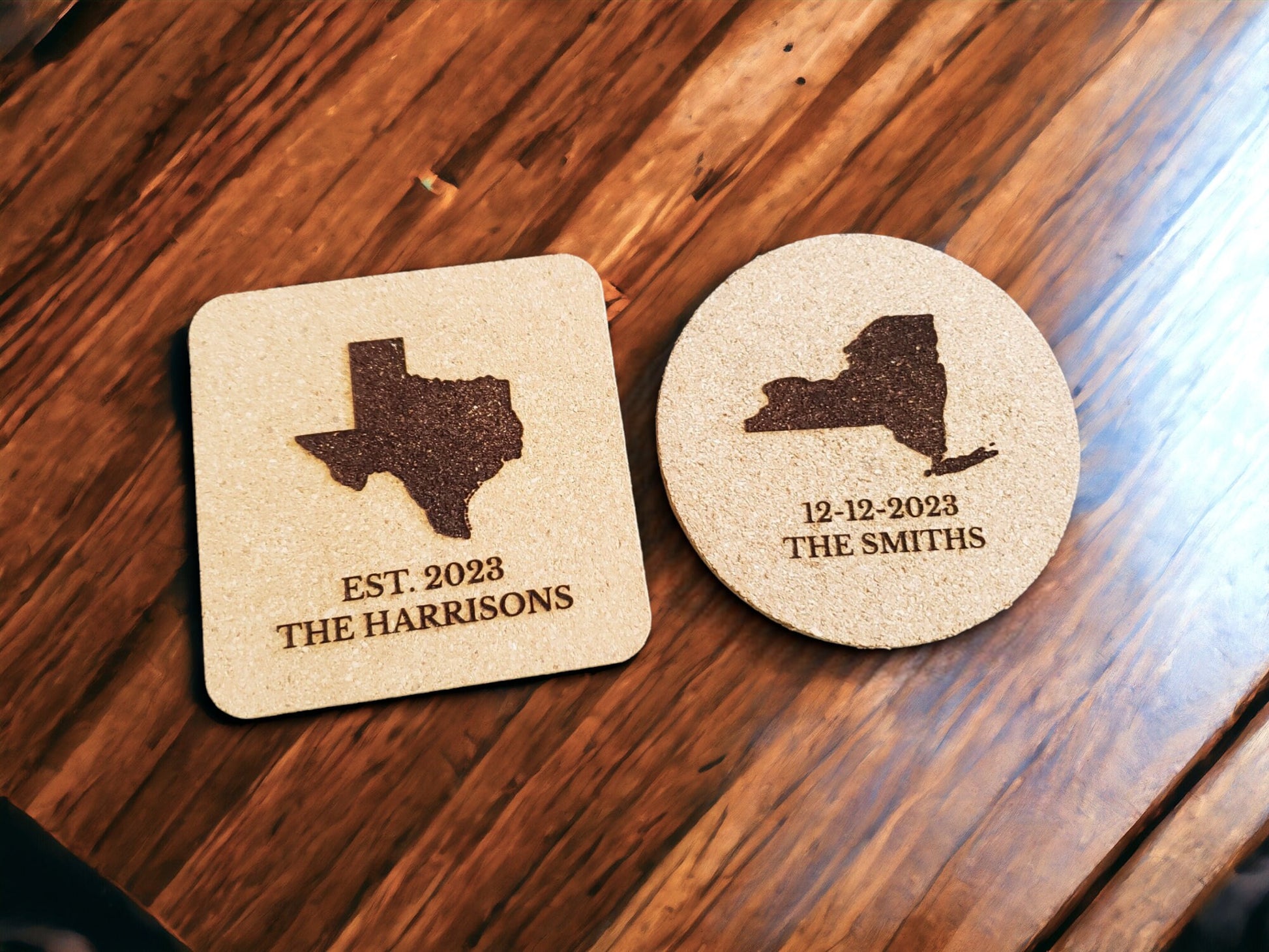 Custom Engraved State Coasters, Personalized With Your Custom Text, Housewarming Gift, Couples, For Her, Cork Coaster