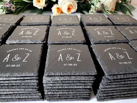 Wedding Guest Favors, Custom Slate Coasters, Unique, Wedding Guest Gifts, Engraved Stone, Personalized Text