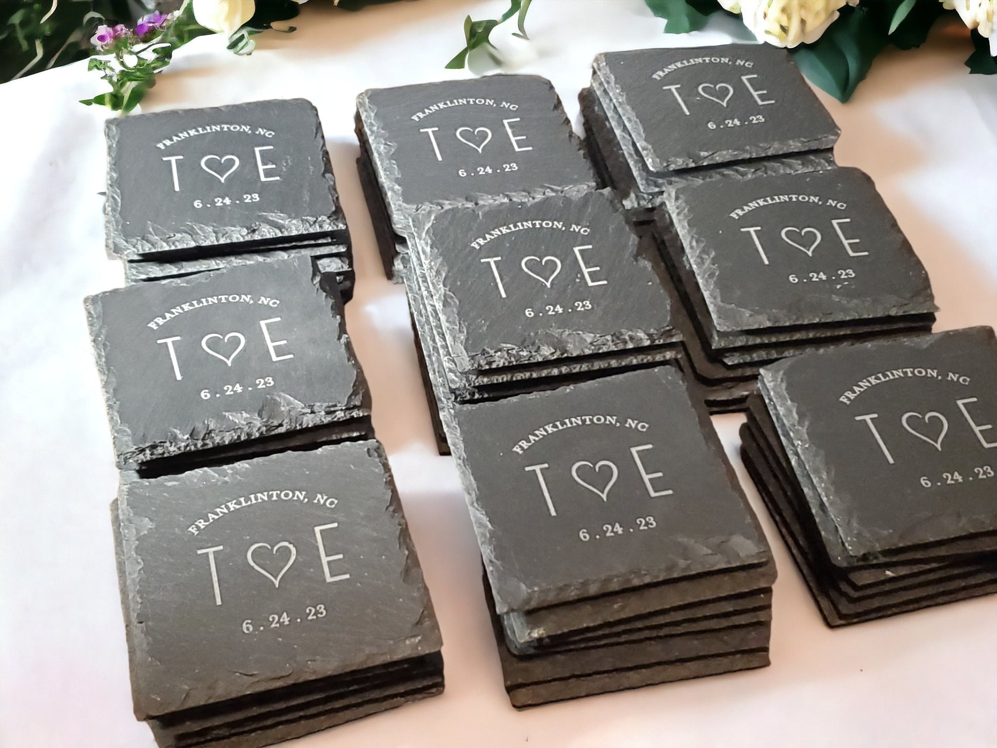 Wedding Guest Favors, Custom Slate Coasters, Unique, Wedding Guest Gifts, Engraved Stone, Personalized Text