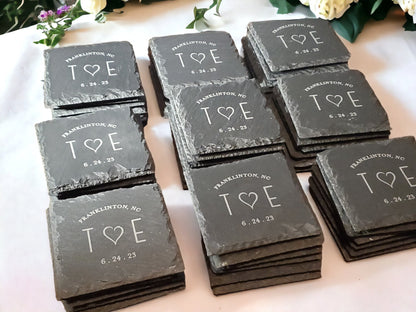 Wedding Guest Favors, Custom Slate Coasters, Unique Wedding Guest Gifts, Engraved Stone, Personalized Text, Or Send Us Your Own Logo!