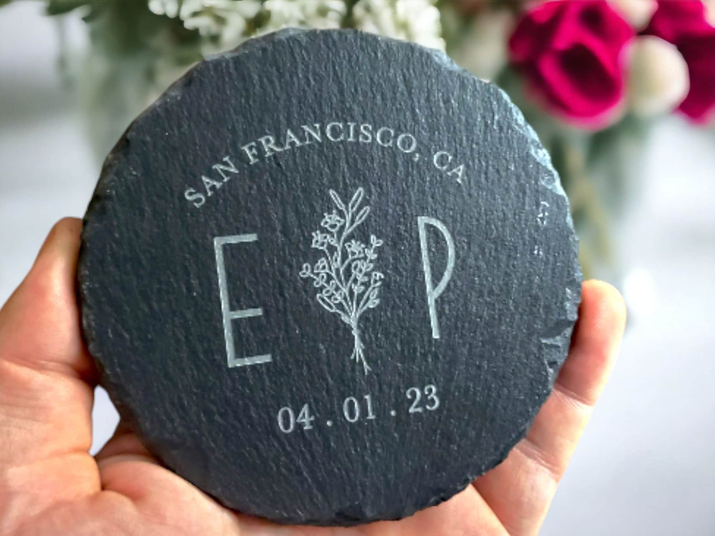 Wedding Guest Favors, Custom Slate Coasters, Unique, Wedding Guest Gifts, Engraved Stone, Personalized Text