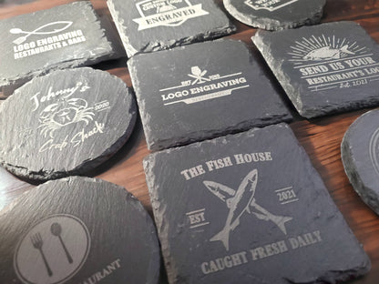 Custom Logo Coasters, Restaurant Logos, Engraved Slate Stone Coaster, Send Us Your Logo In A Message Now