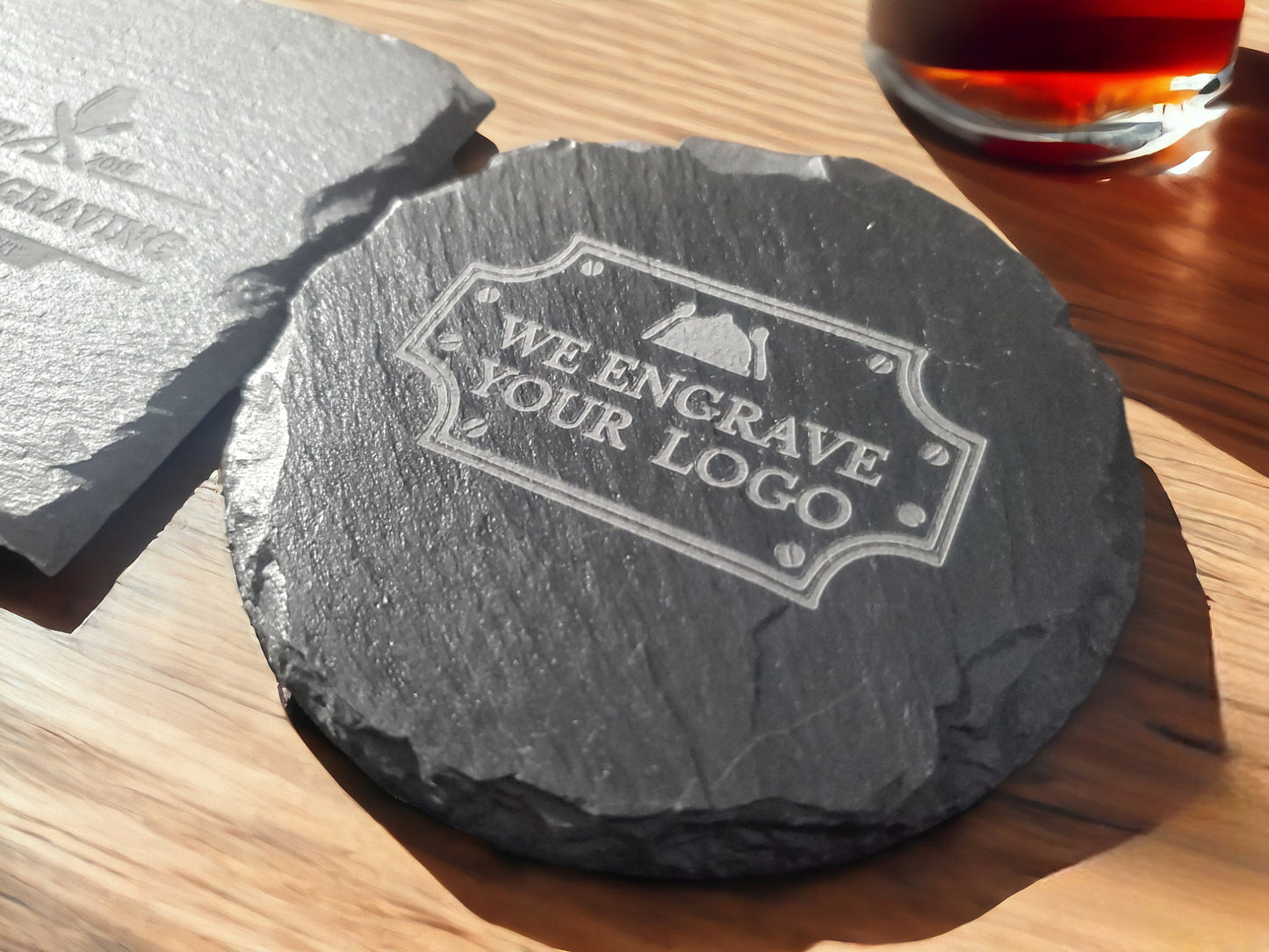 Custom Logo Coasters, Restaurant Logos, Engraved Slate Stone Coaster, Send Us Your Logo In A Message Now