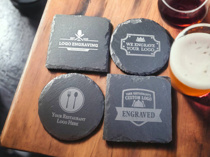 Custom Logo Coasters, Restaurant Logos, Small Business Laser Engraving, Engraved Slate Stone Coaster, Send Us Your Logo In A Message Now