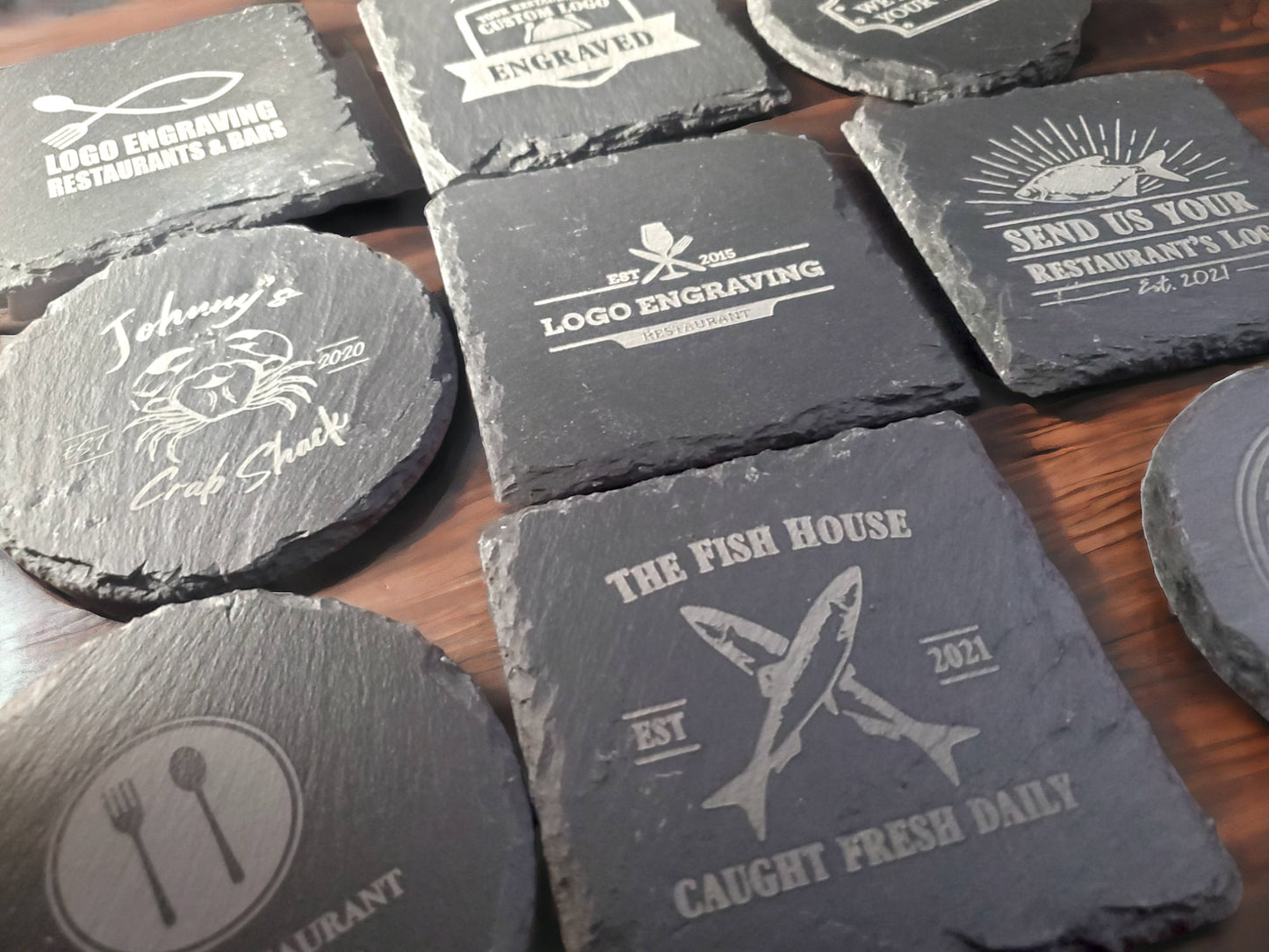 Laser Engraved Logo Coasters, Slate Stone Coaster, Send Us Your Business Logo In A Message Now