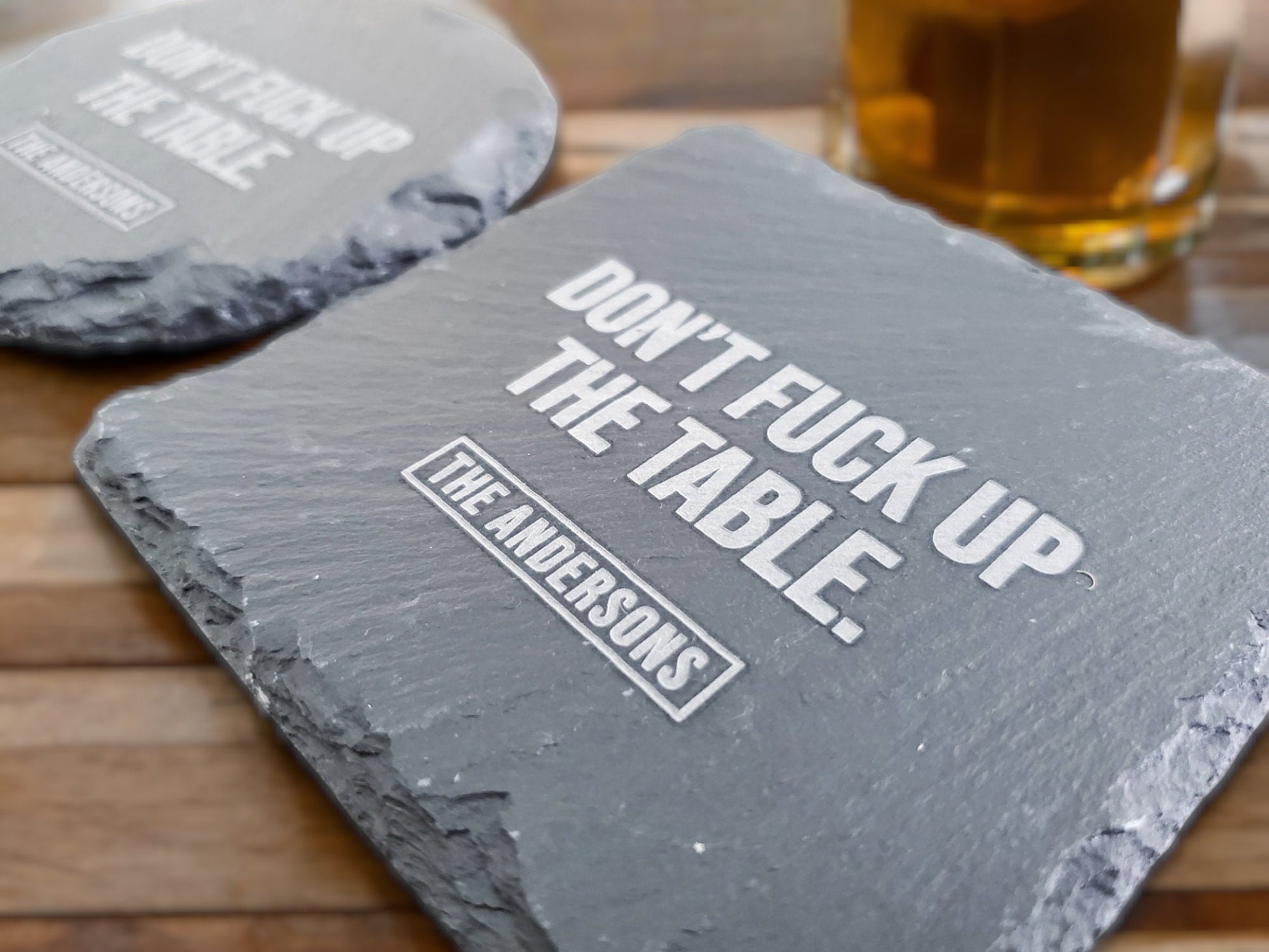 Don't F*** Up The Table Coasters, Deep Laser Engraved Stone, Personalized With Custom Text, Custom Engraved Slate Coaster