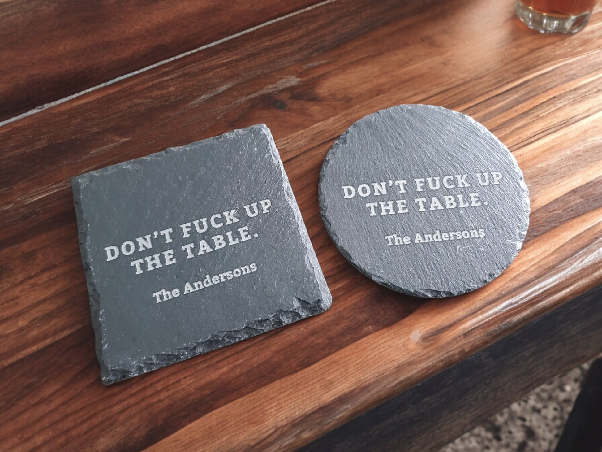 Don't F*** Up The Table Coasters, Deep Laser Engraved Stone, Personalized With Custom Text, Custom Engraved Slate Coaster