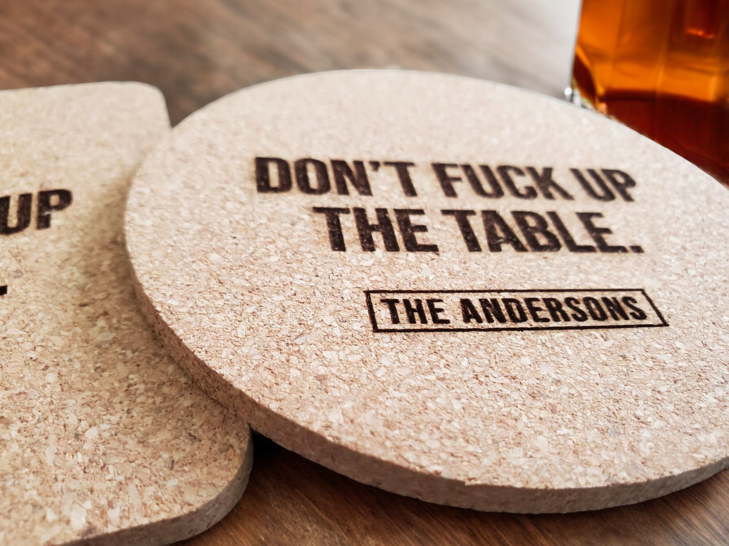 Housewarming Present, Don't F*** Up The Table Coasters, Laser Engraved Cork, Personalized With Custom Text, Custom Engraved Cork Coaster