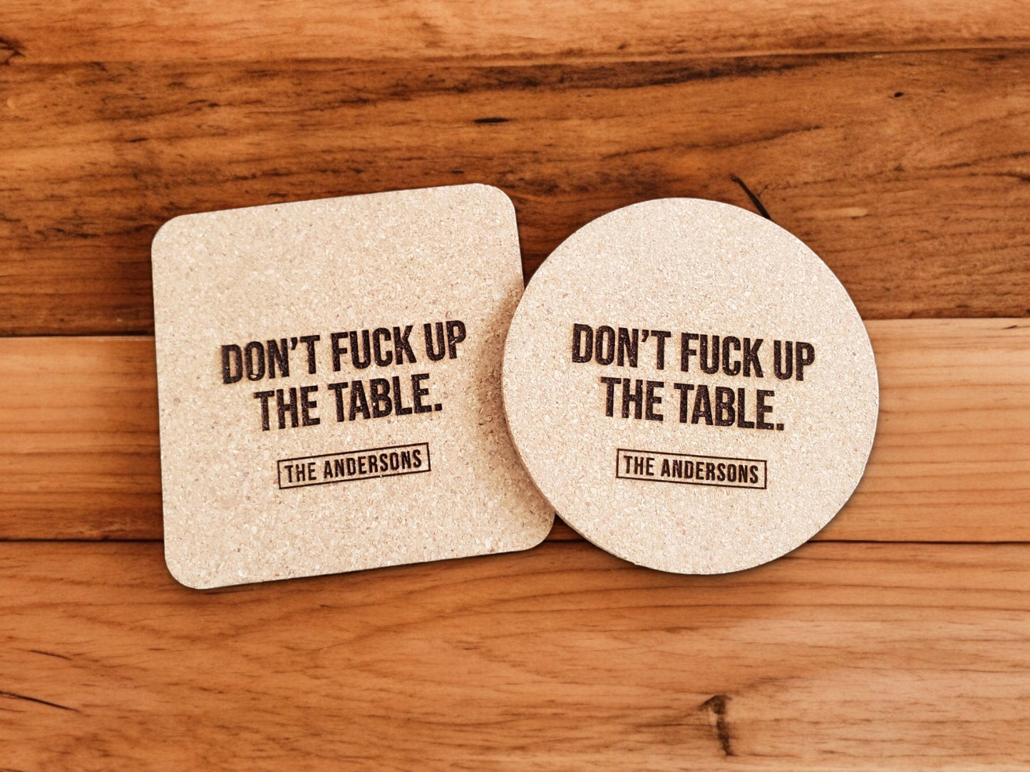 Personalized Housewarming Present, Don't F*** Up The Table Coasters, Engraved Cork, Personalized Custom Text