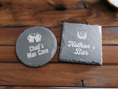 Custom Bar Coasters, Premium Quality Personalized Drink Coaster, Slate Beer Coaster For Man Cave Gift For Him, Round Or Square Stone Coaster