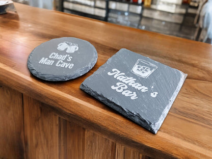 Custom Bar Coasters, Premium Quality Personalized Drink Coaster, Slate Beer Coaster For Man Cave Gift For Him, Round Or Square Stone Coaster