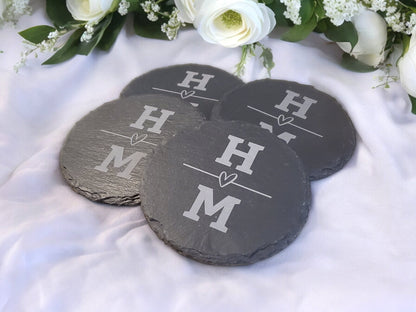 Engraved Couples Coasters, Custom Coasters, Personalized Initials, Custom Lettering, Gifts For Her Engraved Coasters, Housewarming Gift