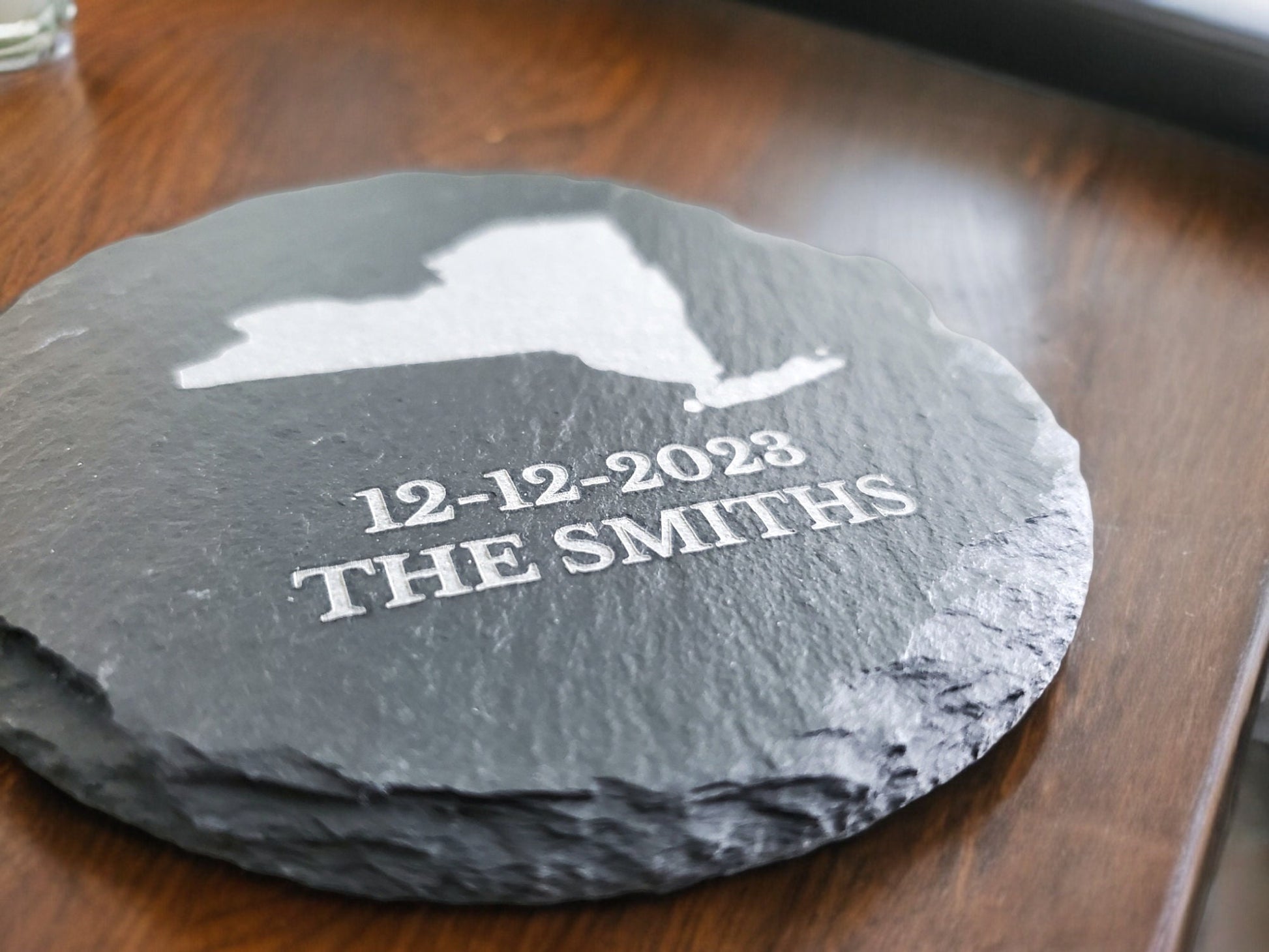 Laser Engraved State Coasters, Personalized Custom Text, Housewarming Gift For Couples, Slate Coaster