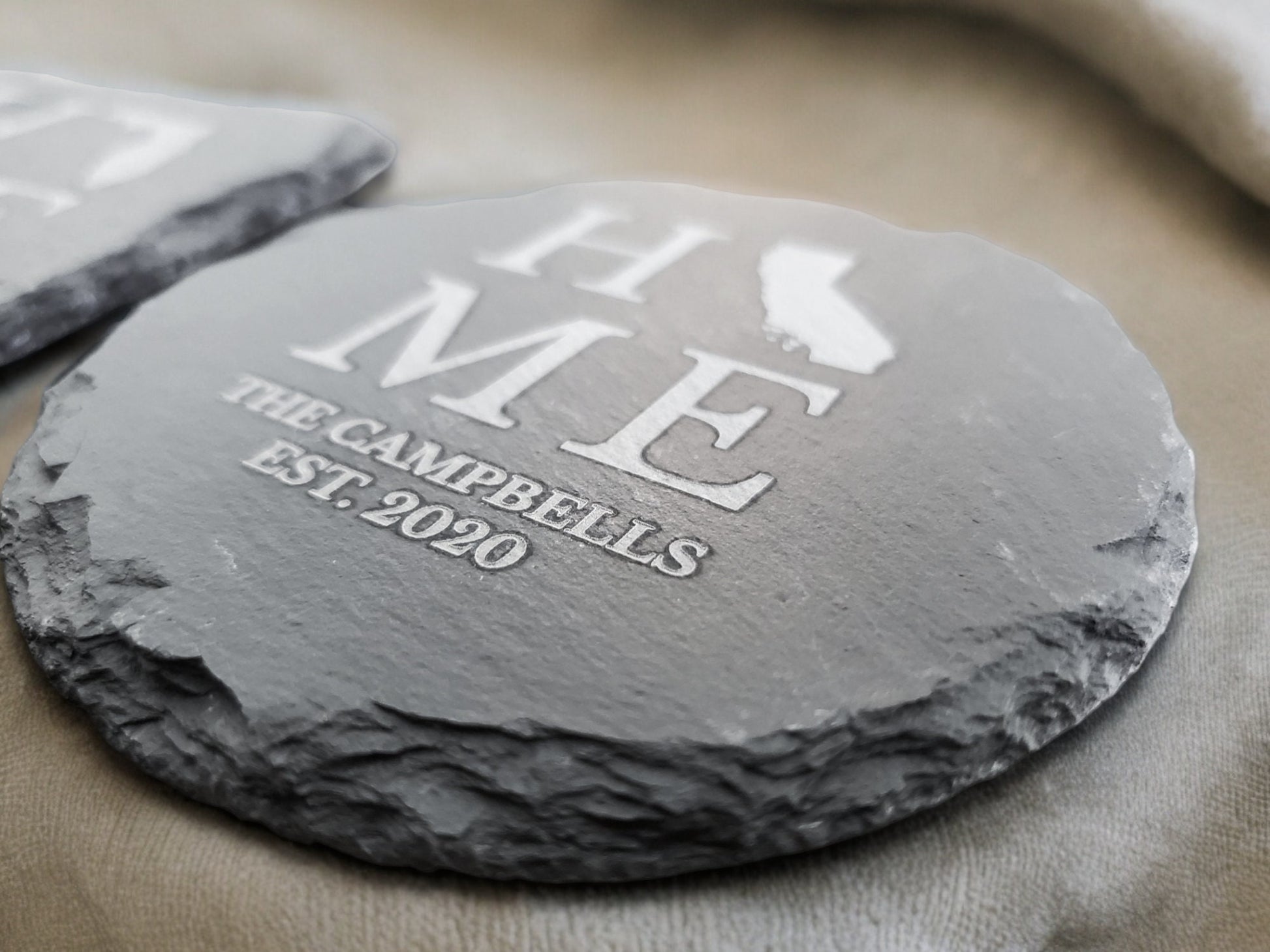 Custom Engraved HOME State Drink Coasters With Personalized Text, Slate Coaster, Great Housewarming Gift