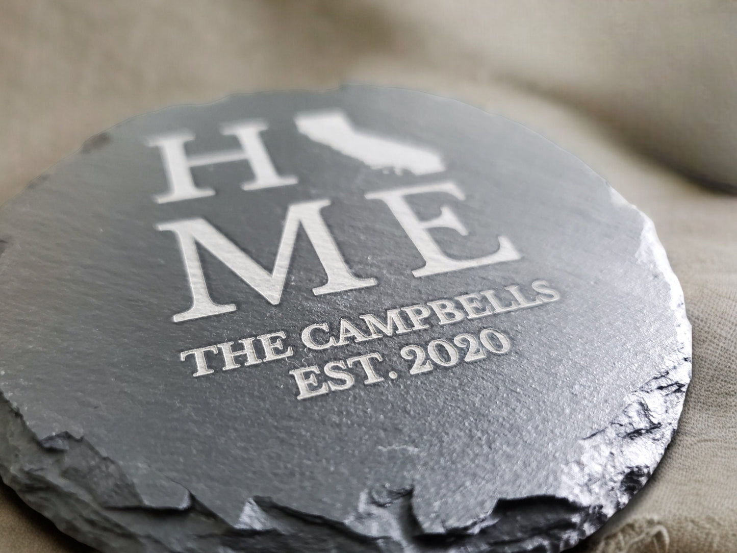 Custom Engraved HOME State Drink Coasters With Personalized Text, Slate Coaster, Great Housewarming Gift