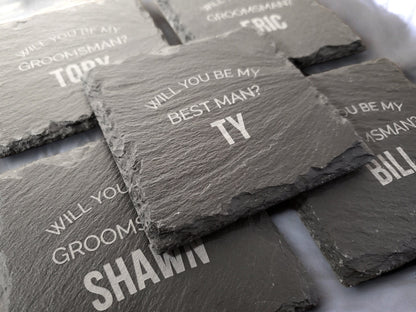 Will You Be My Groomsman Coasters, Groomsmen Proposal Gift, Slate Coaster, Be My Best Man Proposal, Engraved Personalized Text