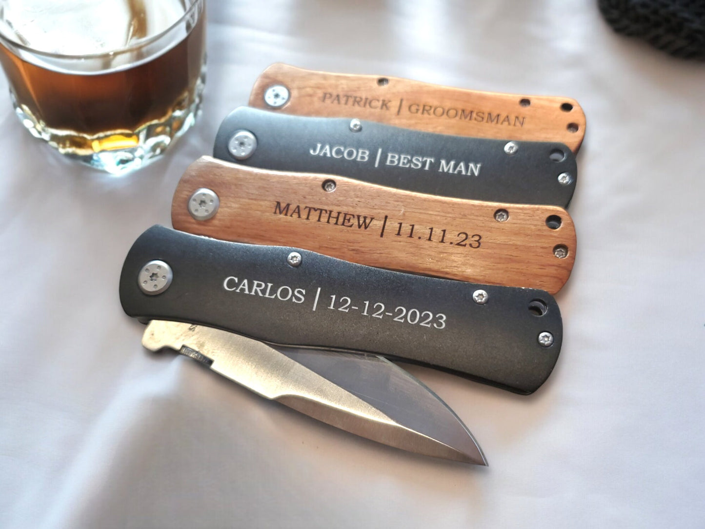 Personalized Groomsman Knife, Laser Engraved Best Man Gift, Groomsmen Proposal Gift, Will You Be My Groomsman, Wood Or Matte Black Knife