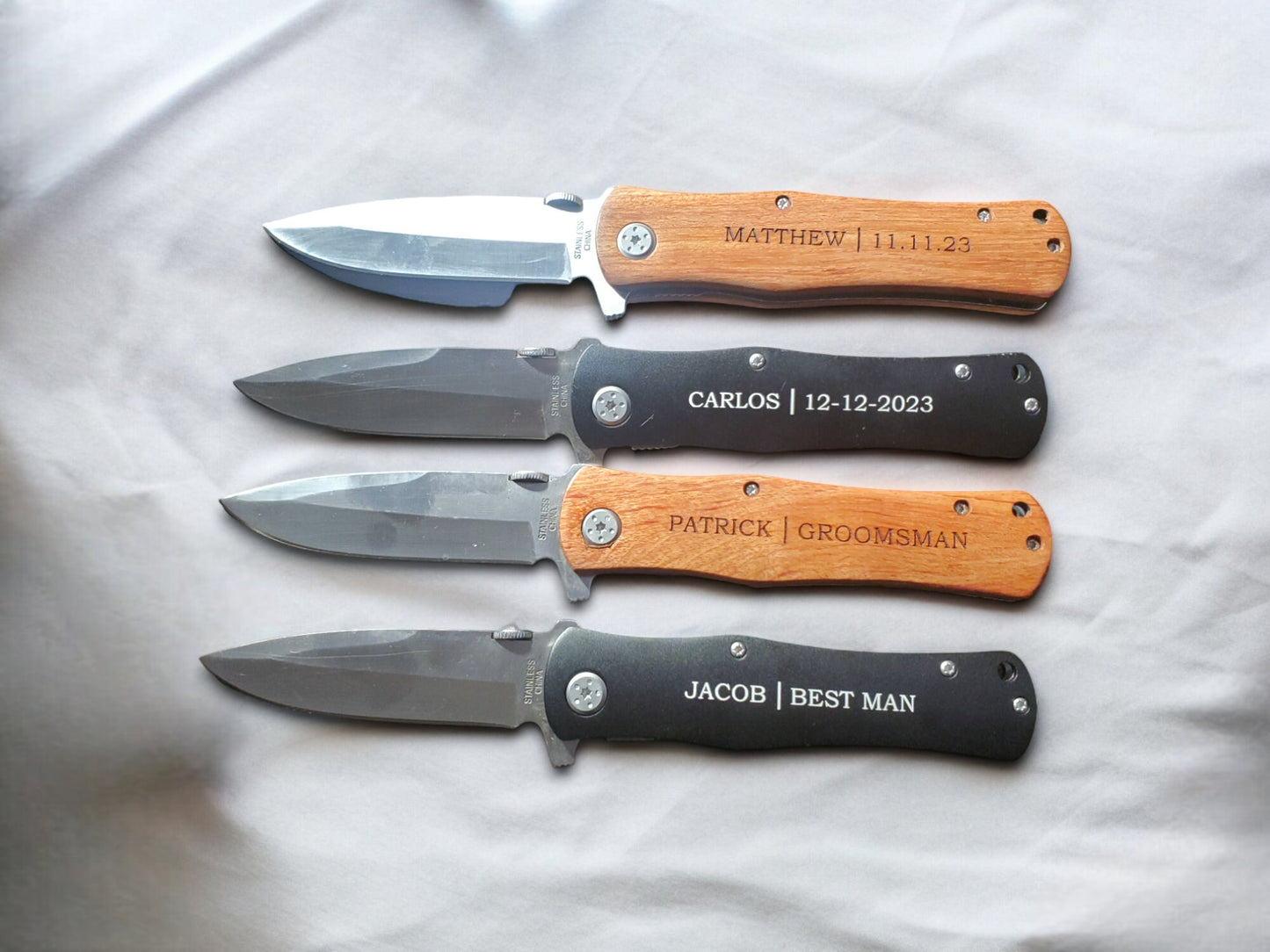 Personalized Groomsman Knife, Laser Engraved Best Man Gift, Groomsmen Proposal Gift, Will You Be My Groomsman, Wood Or Matte Black Knife