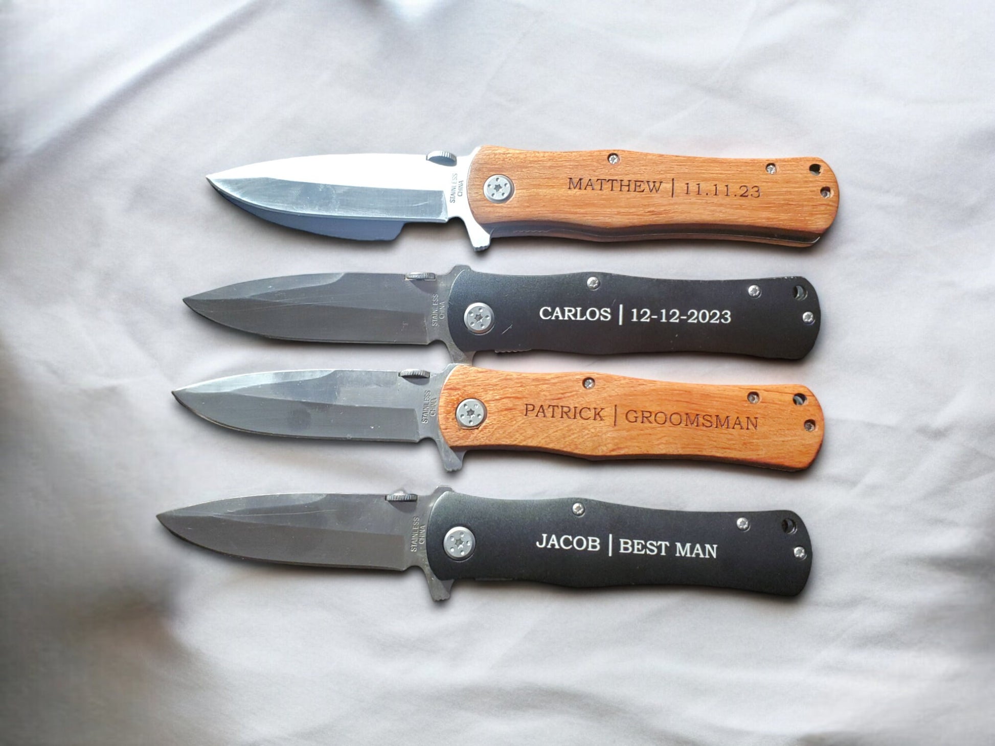 Personalized Groomsman Knife, Laser Engraved Best Man Gift, Groomsmen Proposal Gift, Will You Be My Groomsman, Wood Or Matte Black Knife