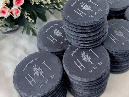 Wedding Guest Favors, Custom Slate Coasters, Unique, Wedding Guest Gifts, Engraved Stone, Personalized Text