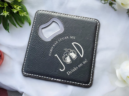 Wedding Favors, Leatherette Bottle Opener Coasters, Custom Wedding Guest Gifts