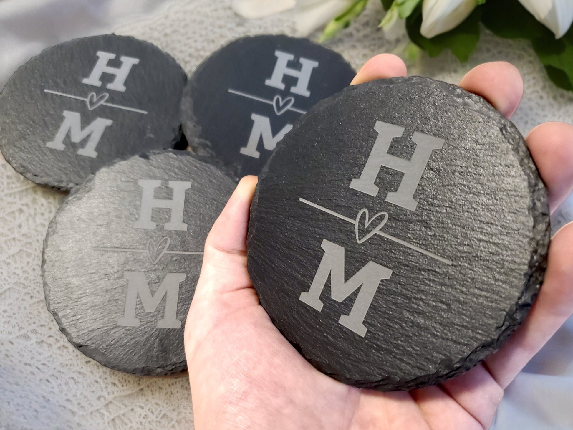 Engraved Couples Coasters, Custom Coasters, Personalized Initials, Custom Lettering, Gifts For Her Engraved Coasters, Housewarming Gift