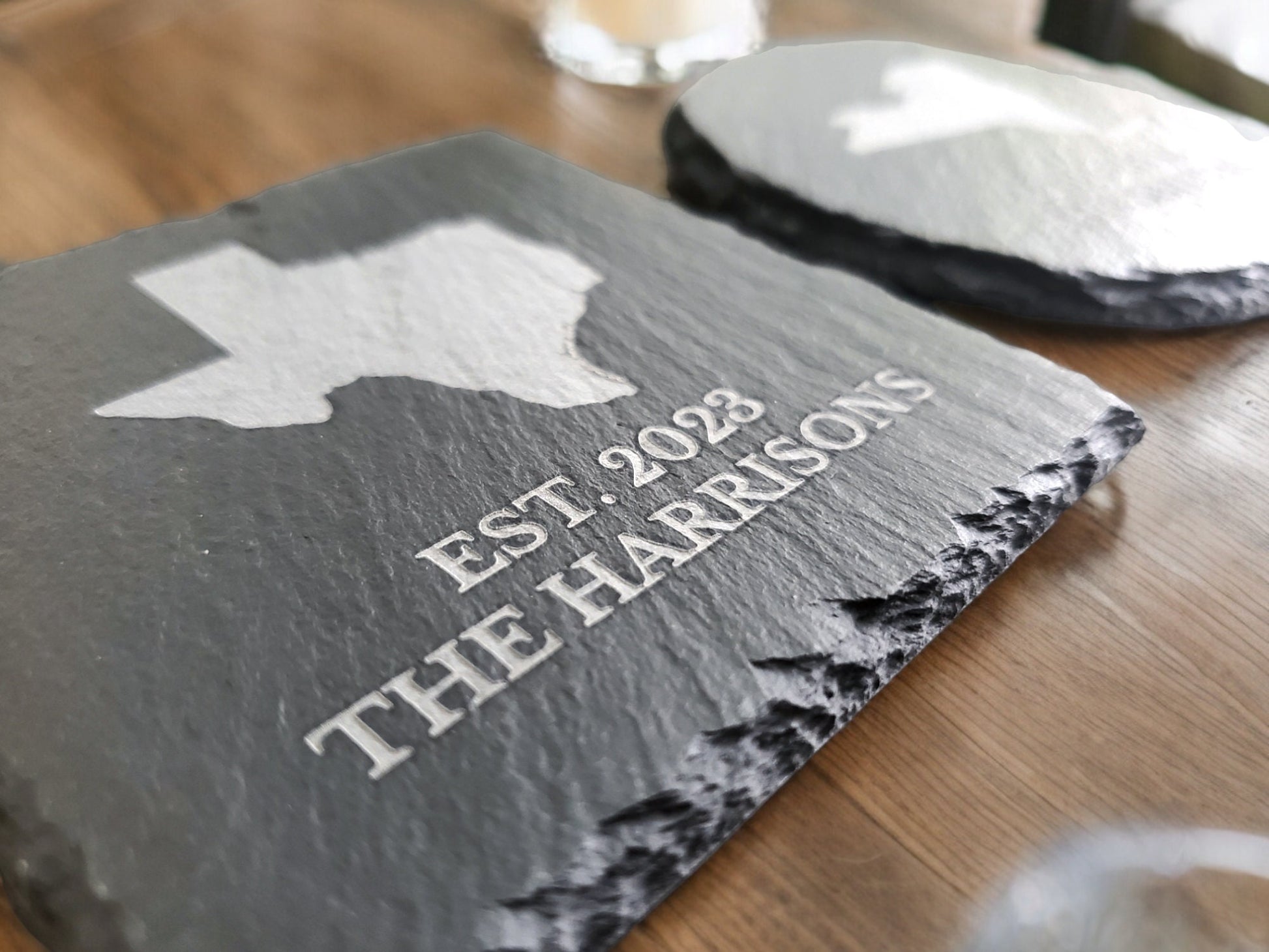 Laser Engraved State Coasters, Personalized Custom Text, Housewarming Gift For Couples, Slate Coaster