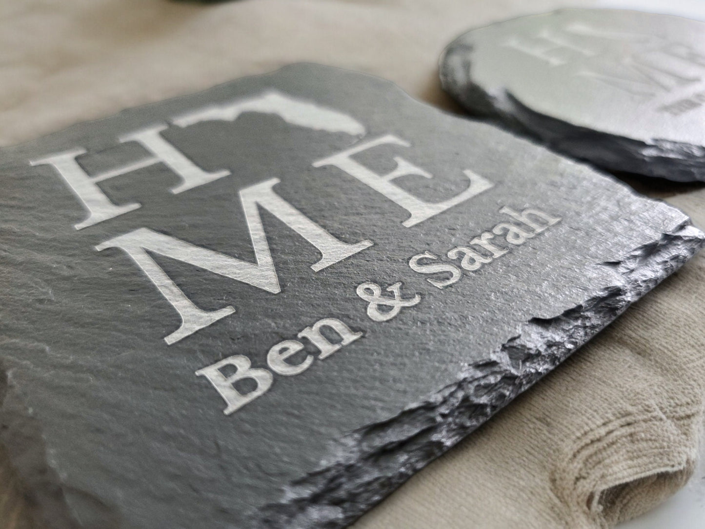 Custom Engraved HOME State Drink Coasters With Personalized Text, Slate Coaster, Great Housewarming Gift