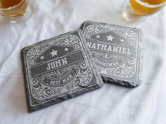 Laser Engraved Slate Coaster Groomsmen Proposal Gift, Will You Be My Groomsman Gift, Best Man Gift, Groomsmen Gift