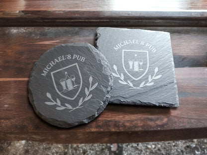 Personalized Beer Coasters, Premium Quality Drink Coasters, Laser Engraved Slate Coaster, Bar / Pub / Man Cave Gift For Him