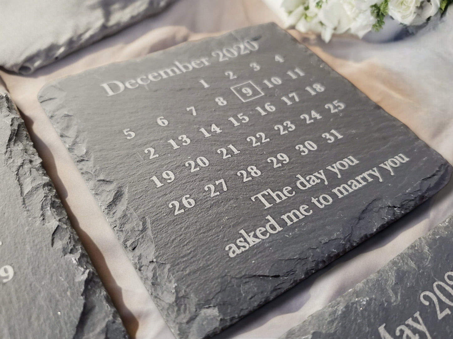 Custom Calendar Coasters, Engraved Slate Stone Coasters, Special Date Coasters, Couples Gifts, Gifts For Her, Day We First Met, Wedding Date