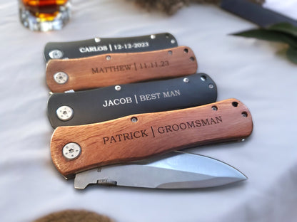 Personalized Groomsman Knife, Laser Engraved Best Man Gift, Groomsmen Proposal Gift, Will You Be My Groomsman, Wood Or Matte Black Knife