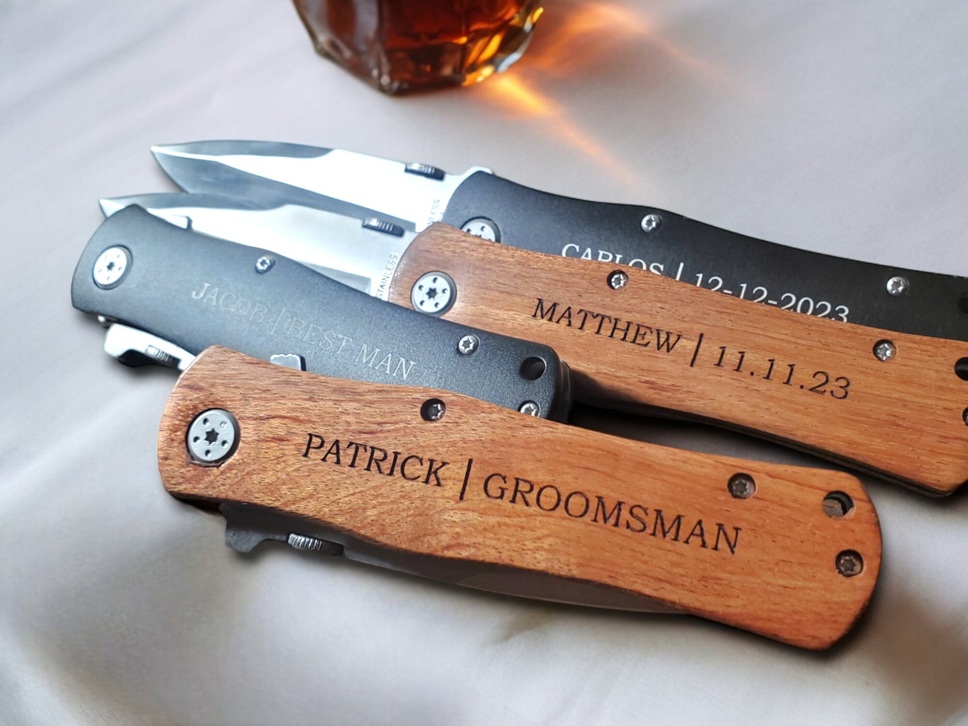 Personalized Groomsman Knife, Laser Engraved Best Man Gift, Groomsmen Proposal Gift, Will You Be My Groomsman, Wood Or Matte Black Knife