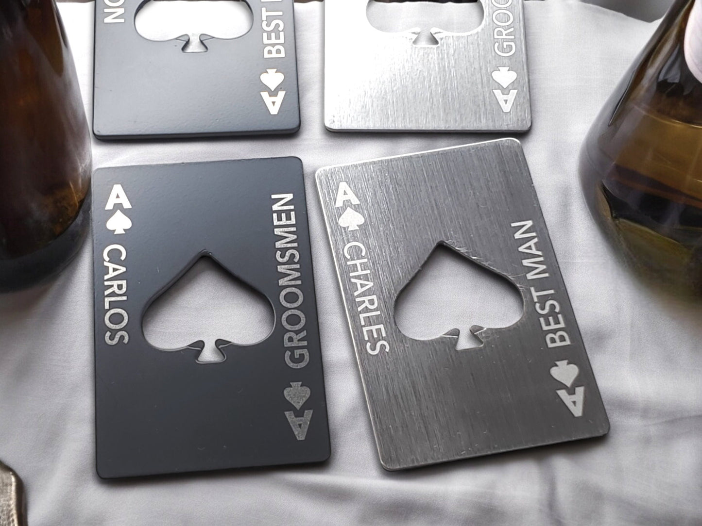 Ace Of Spades Groomsmen Gift, Engraved Steel Bottle Openers, Fits In Your Wallet, Best Man, Groomsman Asking Gift, Personalized Names