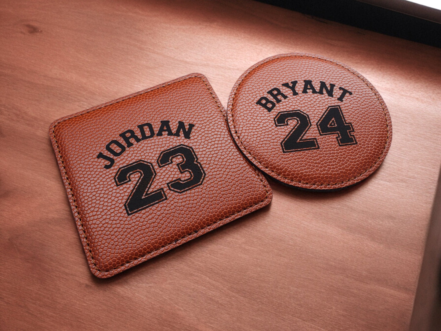 Engraved Basketball Coasters, Leatherette That Looks And Feels Like A Basketball, Perfect Gift For Basketball Players And Basketball Fans