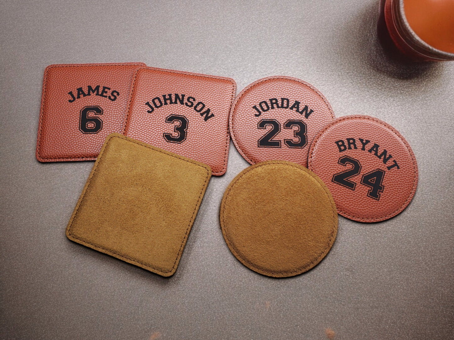 Engraved Basketball Coasters, Leatherette That Looks And Feels Like A Basketball, Perfect Gift For Basketball Players And Basketball Fans