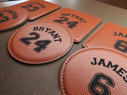 Engraved Basketball Coasters, Leatherette That Looks And Feels Like A Basketball, Perfect Gift For Basketball Players And Basketball Fans