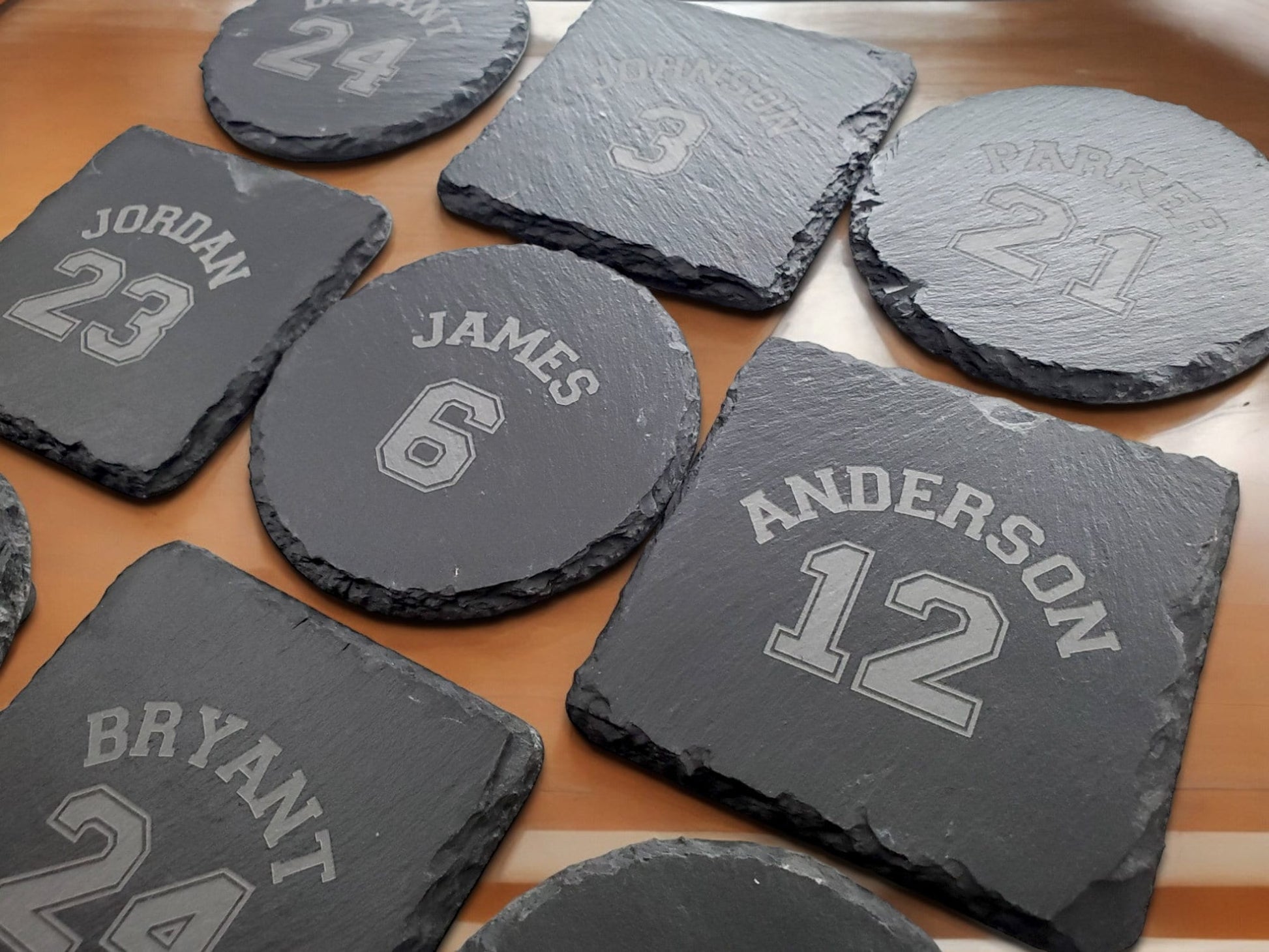 Basketball Engraved Slate Coasters, Personalized Name And Number, Perfect Gift For Basketball Players Or Basketball Fans