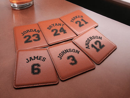 Engraved Basketball Coasters, Leatherette That Looks And Feels Like A Basketball, Perfect Gift For Basketball Players And Basketball Fans