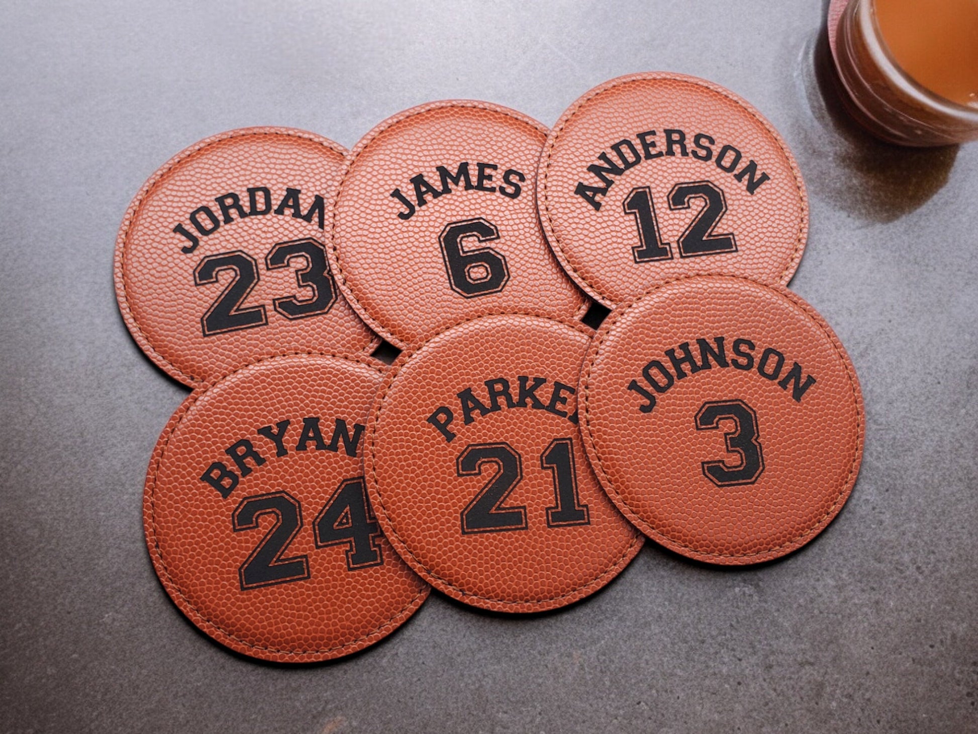 Engraved Basketball Coasters, Leatherette That Looks And Feels Like A Basketball, Perfect Gift For Basketball Players And Basketball Fans