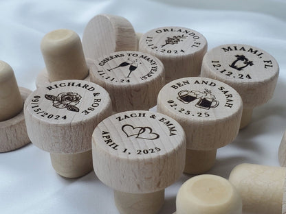 Personalized Wine Stopper Wedding Favor, Synthetic Cork Wine Stopper With Laser Engraved Wood Top, 19.5mm Snugly Fits Standard Wine Bottles