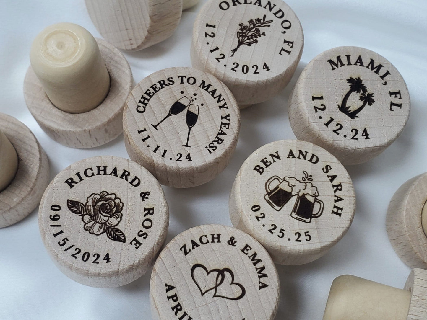 Personalized Wine Stopper Wedding Favor, Synthetic Cork Wine Stopper With Laser Engraved Wood Top, 19.5mm Snugly Fits Standard Wine Bottles