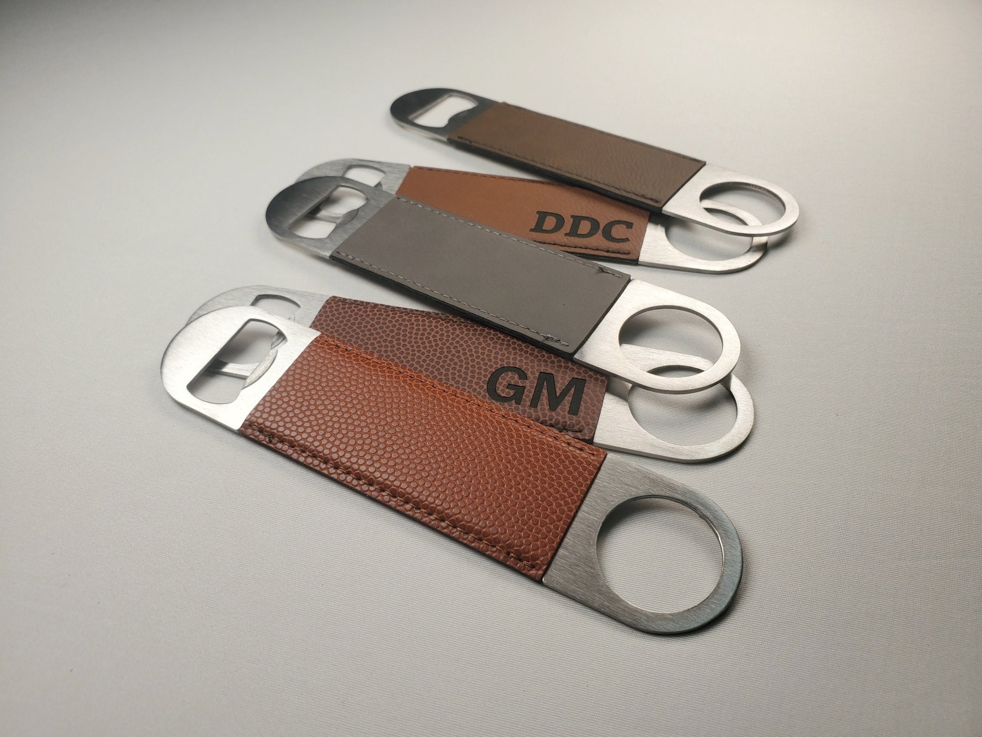 Personalized Laser Engraved Bottle Opener, Speed Opener, Customize With Initials/Letters, Choose Your Font And Color, Leatherette And Steel